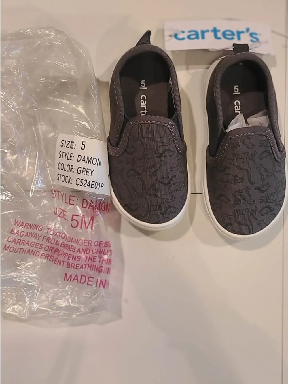 Carter's Grey Slip-On Canvas Kids Sneaker size 5 toddler